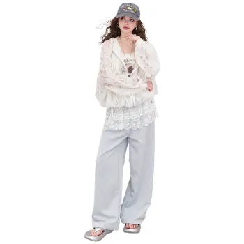 ELF SACK Cropped Coat Women's Lace Ecru