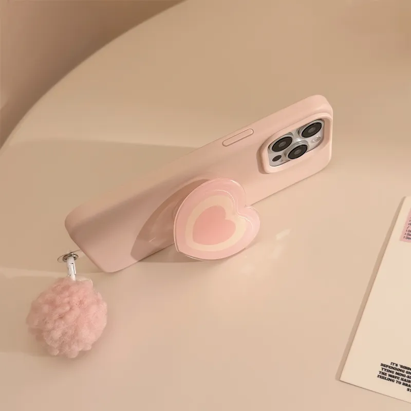 Cuttlefish Grid TPU Material Pink Heart Stand Niche Phone Case Compatible With Apple 16/15/14/13/12/11-5