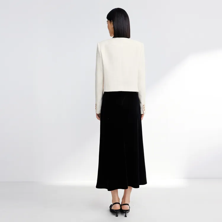 SHUIYUNJIAN Commute Business Double Breasted Short Coat Women's Beige Apricot-5