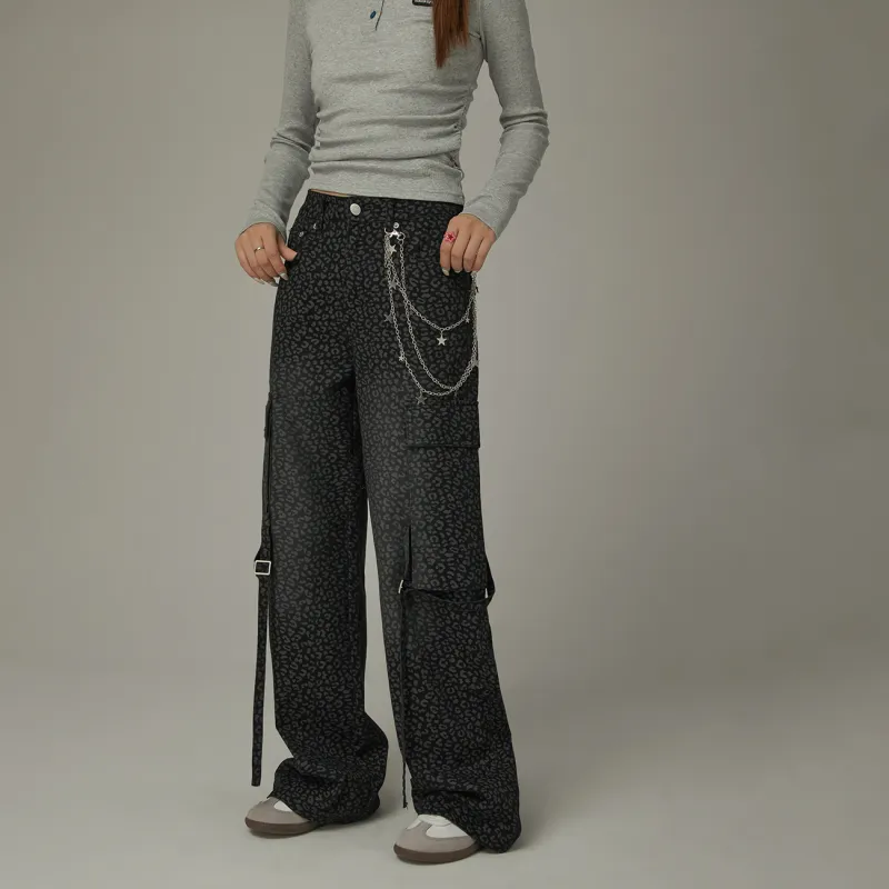 CHUU Casual Pants Women's Leopard Print Black-2