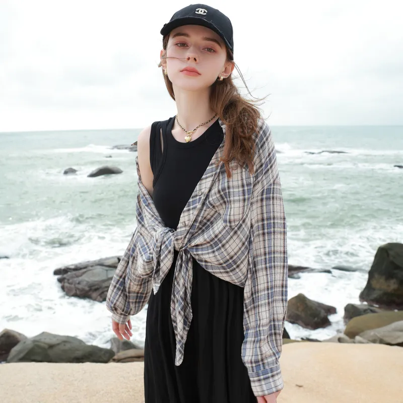 3COLOUR Shirt Women's Glacier Blue Plaid-5