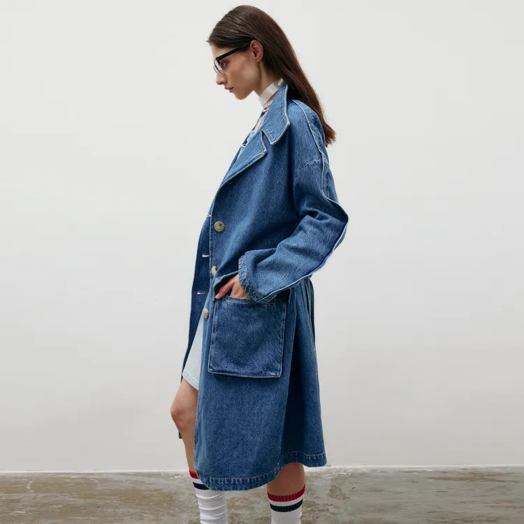 Lost In Echo Trench Coat Women's Denim Blue-5