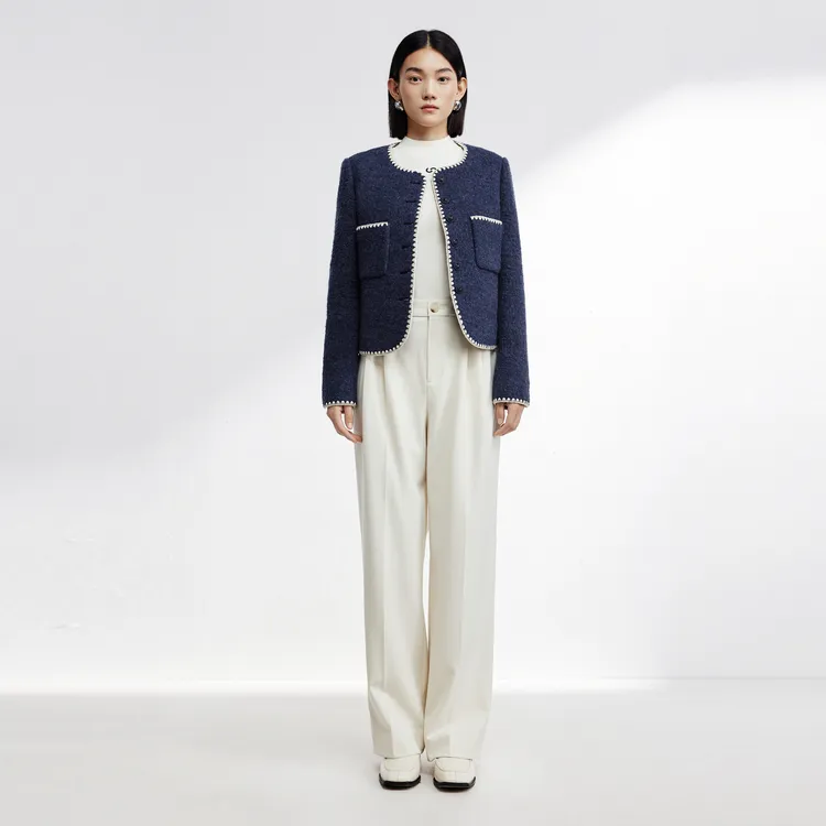 SHUIYUNJIAN Cropped Coats Women's Navy Blue-4