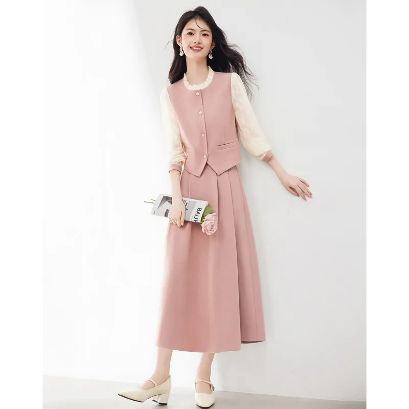 XINFEIYU Skirt Set Women's Pink-3