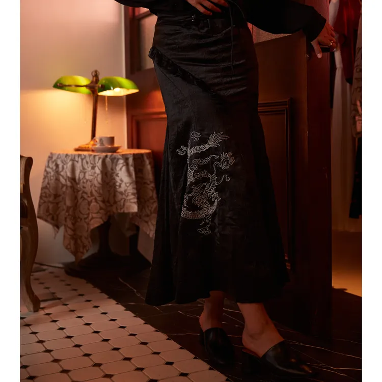 SETIROM Casual Long Skirt Women's Black-3