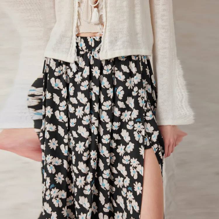 ELLE Casual Long Skirt Women's Black-5
