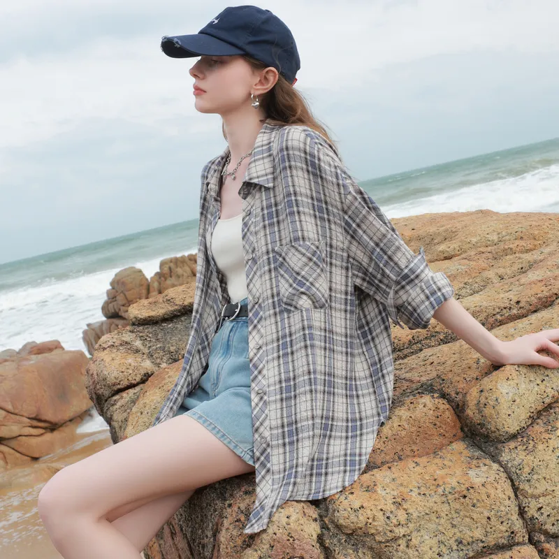 3COLOUR Shirt Women's Glacier Blue Plaid-3