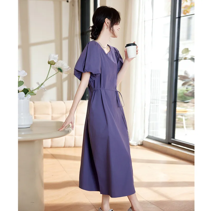 Still Quiet Short Sleeved Dress Women's Purple-1