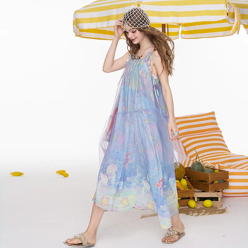 ELF SACK Slip Dresses Women's Phantom Sea Blue-5
