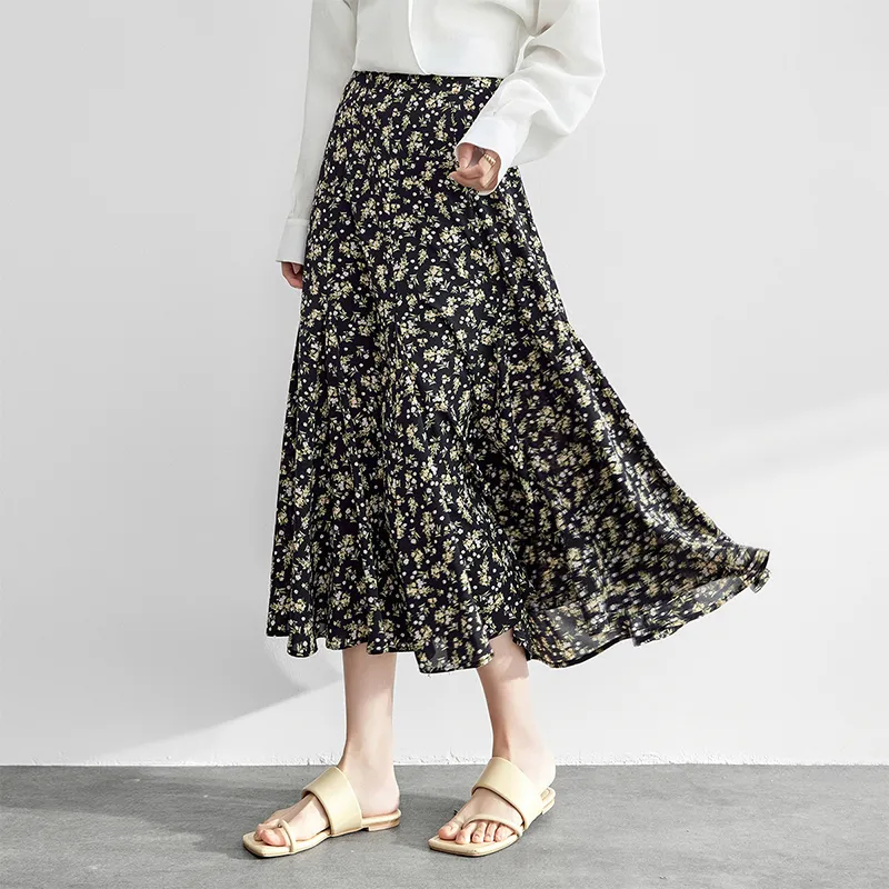 SENTUBILA Casual Long Skirts Women's Black Background Multicolor-2