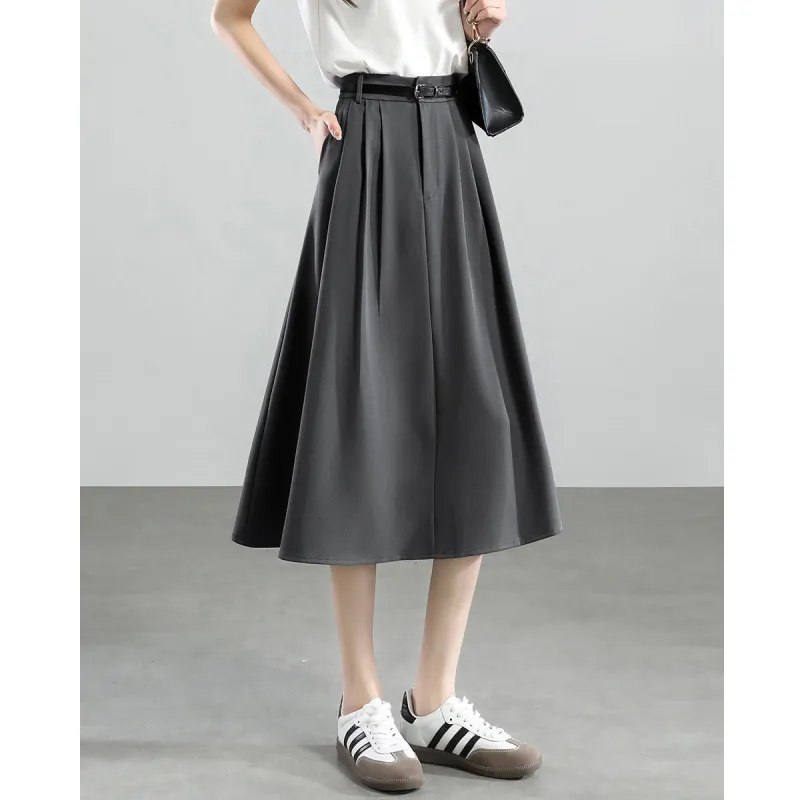 Still Quiet Casual Short Skirts Cinched Waist Women's Elegant Gray-3