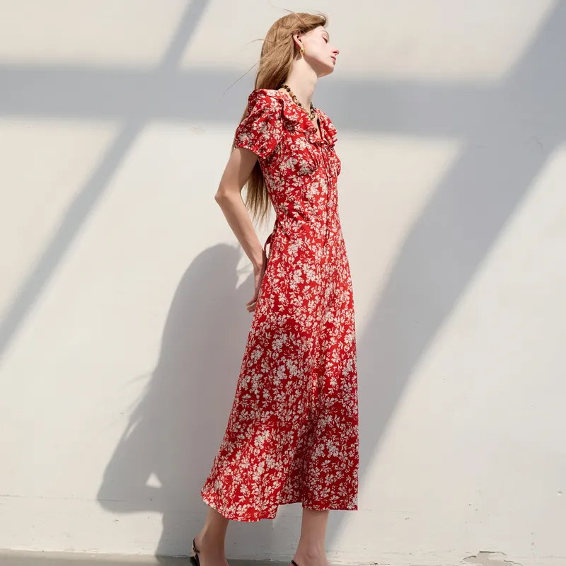 3COLOUR Short Sleeved Dress Women's Red Floral-3