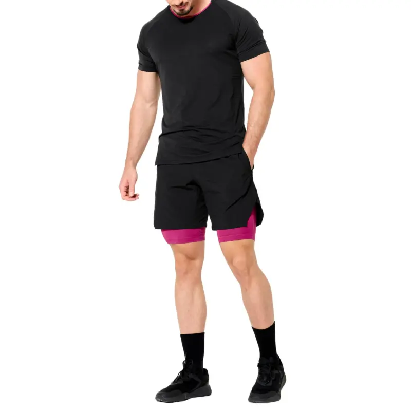DECATHLON T Shirt Men's Smokey Black/Fuchsia-2
