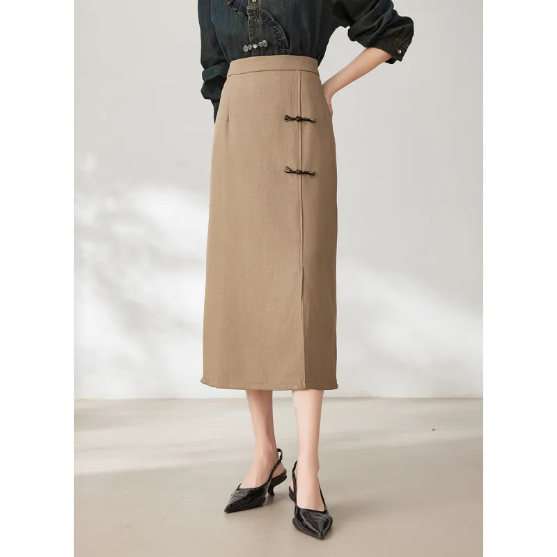 Like The Age Of Water Spring Summer Fall Long Sleeved Dresses Straight Women's Khaki-6