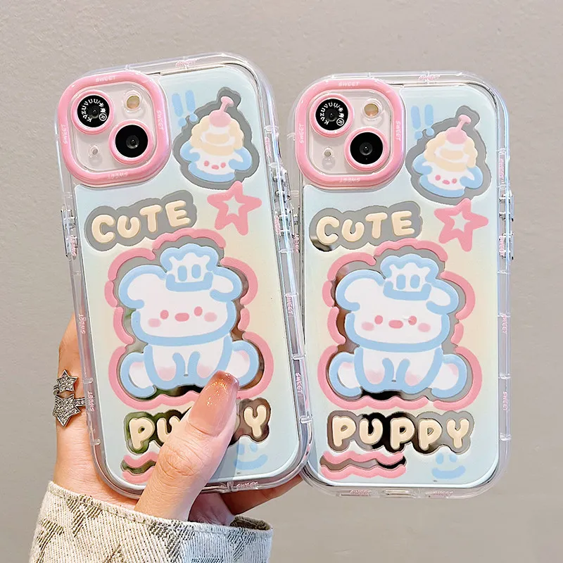 Sopi Acrylic Material Blue Pink Puppy Phone Cases Compatibility With IPhone 15 Pro Max/Apple 13/14/Pro/Max/12/11-2