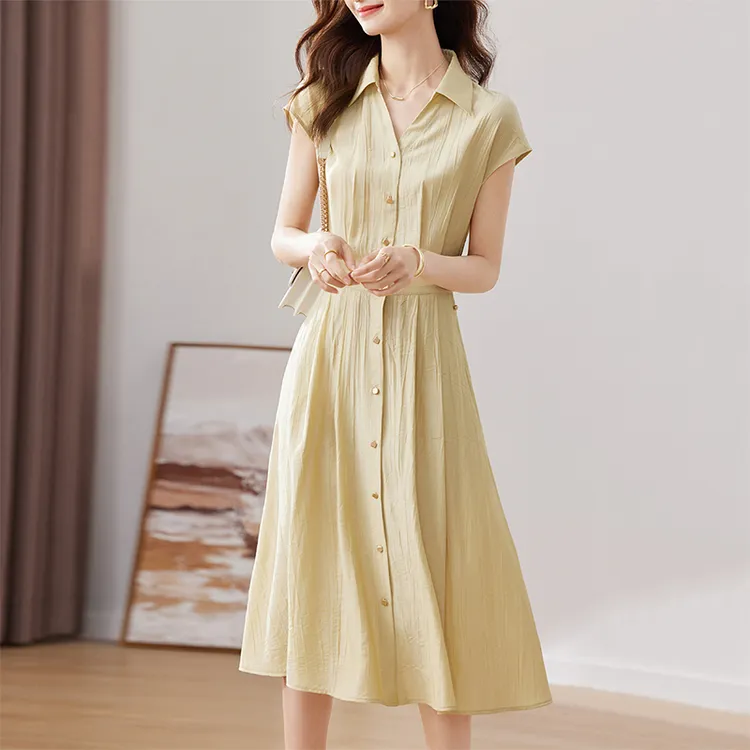SENTUBILA Short Sleeved Dresses Women's Yellow-2