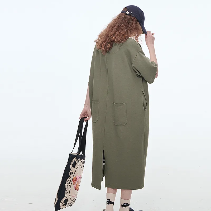 ELF SACK Short Sleeved Dress Women's Tie Gray Green-6