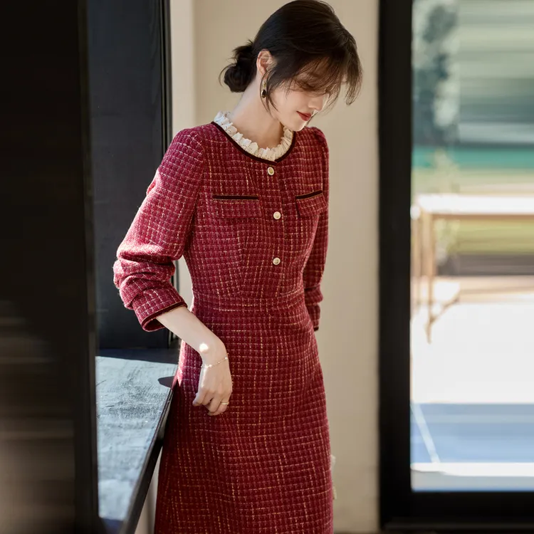 Still Quiet Long Sleeved Dress Women's Red-4