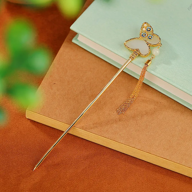 Royal Heaven's Choice Hetian Jade Hairpin Pale Greenish White Jade Unisex-4