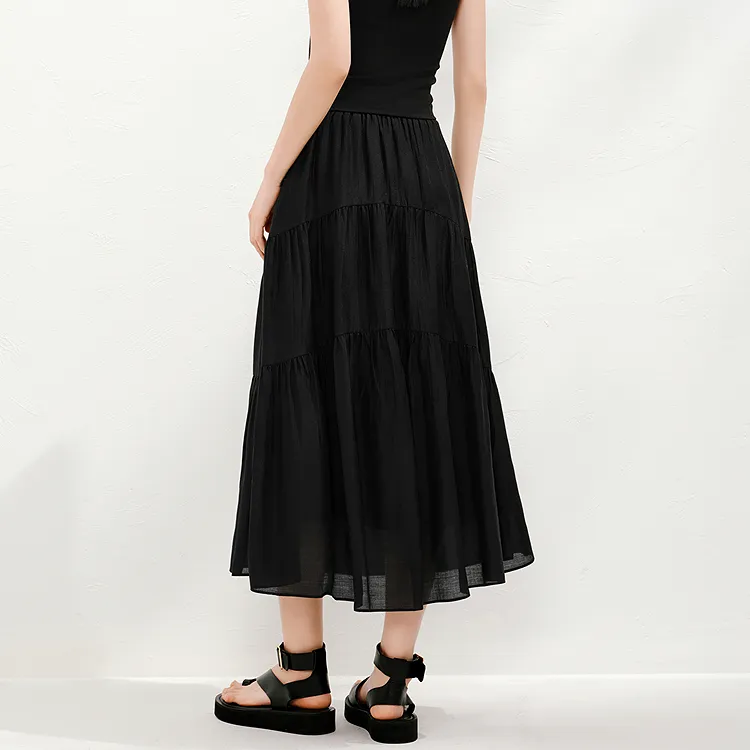 JZ. ANNAKRO Casual Long Skirt Women's Plain Black-3