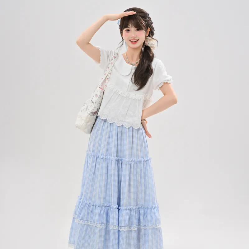 SNBL Casual Long Skirts Women's Blue-5