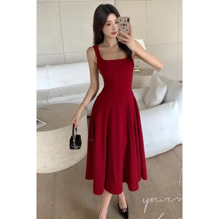 XIANSINIAO Slip Dresses Women's Burgundy-5