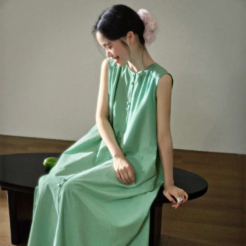 KUOSE Sleeveless Dresses Women's Green-4