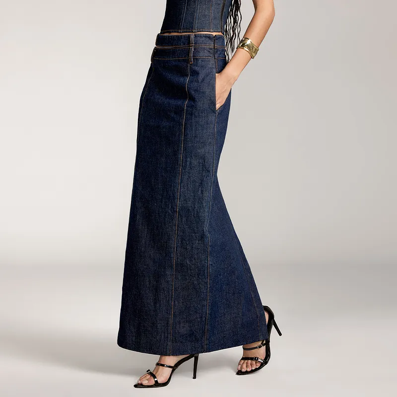 Miss Sixty Denim Long Skirts Women's Black Blue-4