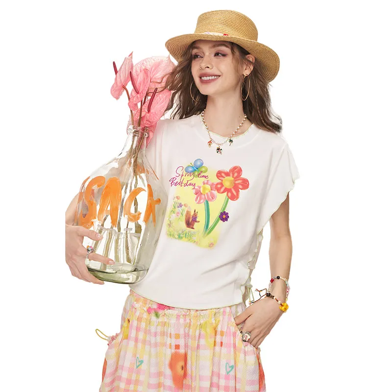 ELF SACK T Shirts Women's Floral Ecru White-1