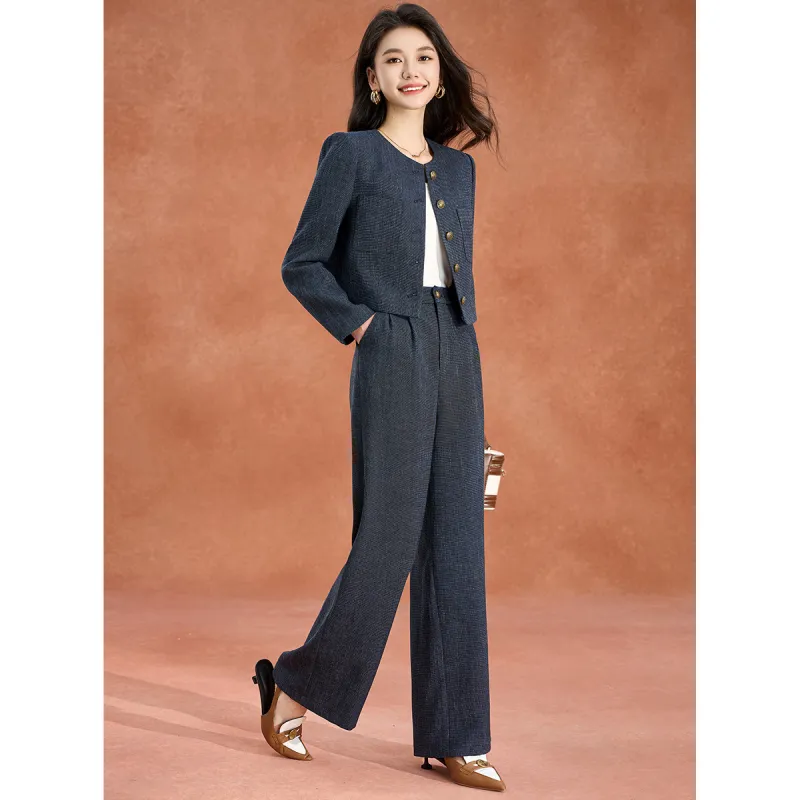 Mylan Spring, Fall Casual Suit Straight Women's Blue-1