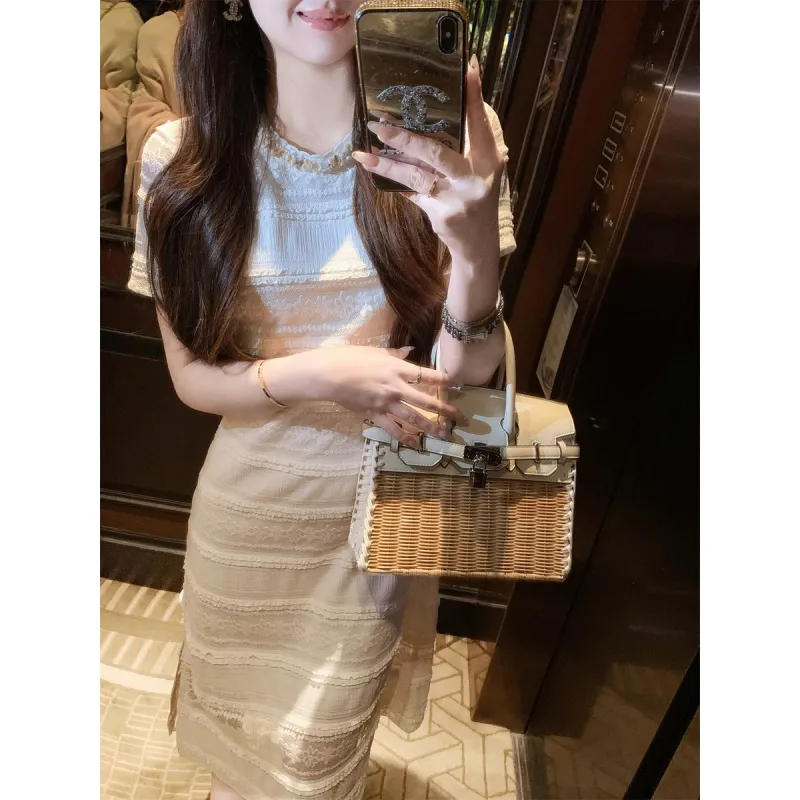 Fish Rabbits Spring Summer Short Sleeved Dress Women's Milk White Long-2