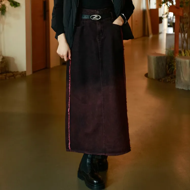 SETIROM Denim Long Skirts Women's Rose Red-2