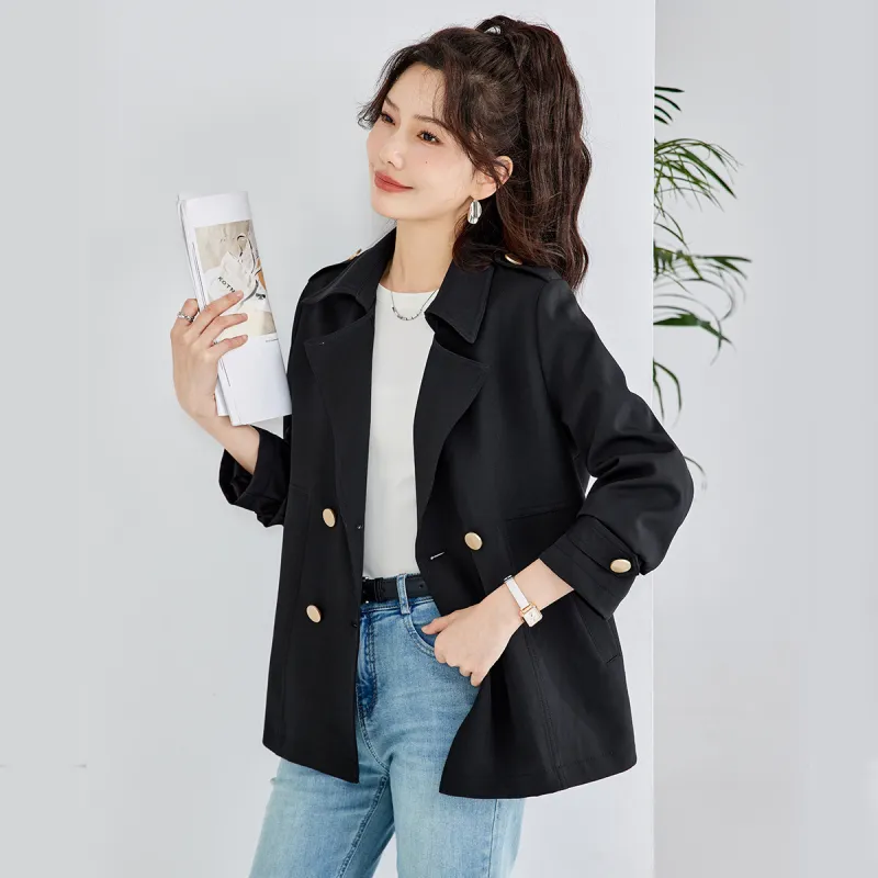 TERRE BLEUE Spring Fall Winter Trench Coat Loose Fit Women's-5