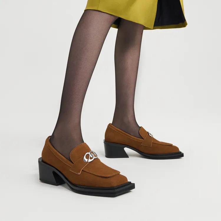 Lost In Echo Commute Block Heel Platform Height Increasing Leather Shoes Loafers Women's Black-8