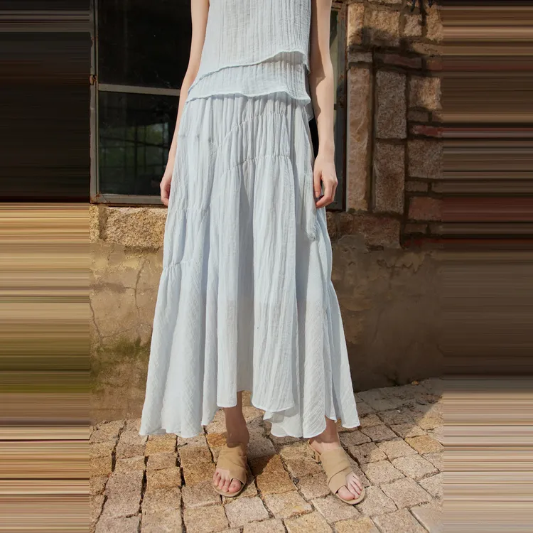 ELLE Casual Long Skirts Women's Blue-2