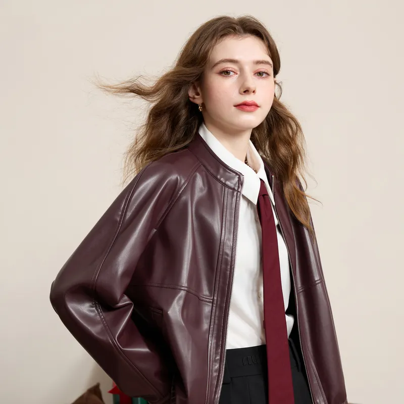 3COLOUR Cropped Coat Women's Cherry Red-2