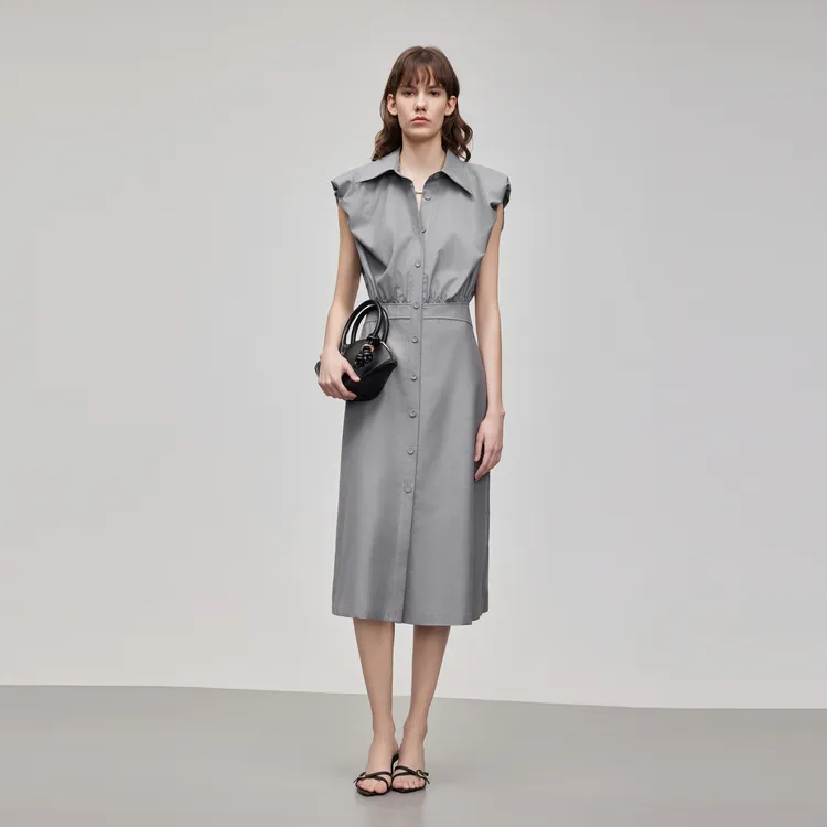 ELLE Sleeveless Dress Women's Medium Gray-6
