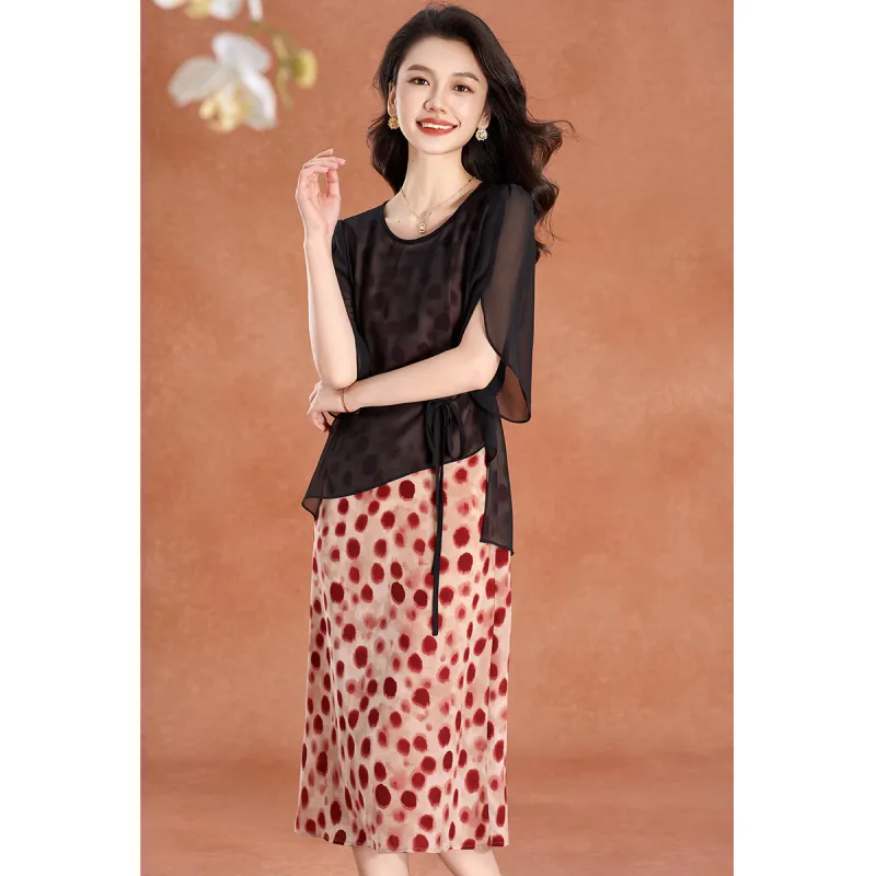 Mylan Two Piece Skirt Sets Women's Red Polka Dot-3
