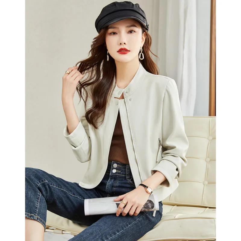 TERRE BLEUE Spring Leather Jacket Loose Fit Women's-3