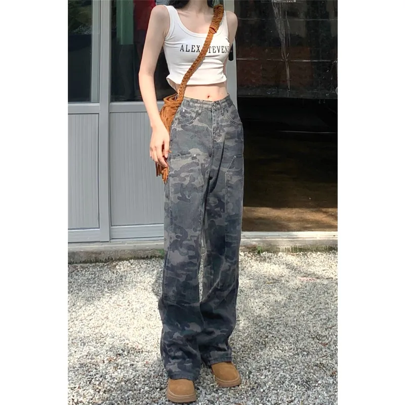 ZAVK Jeans Women's Camouflage Army Green-5