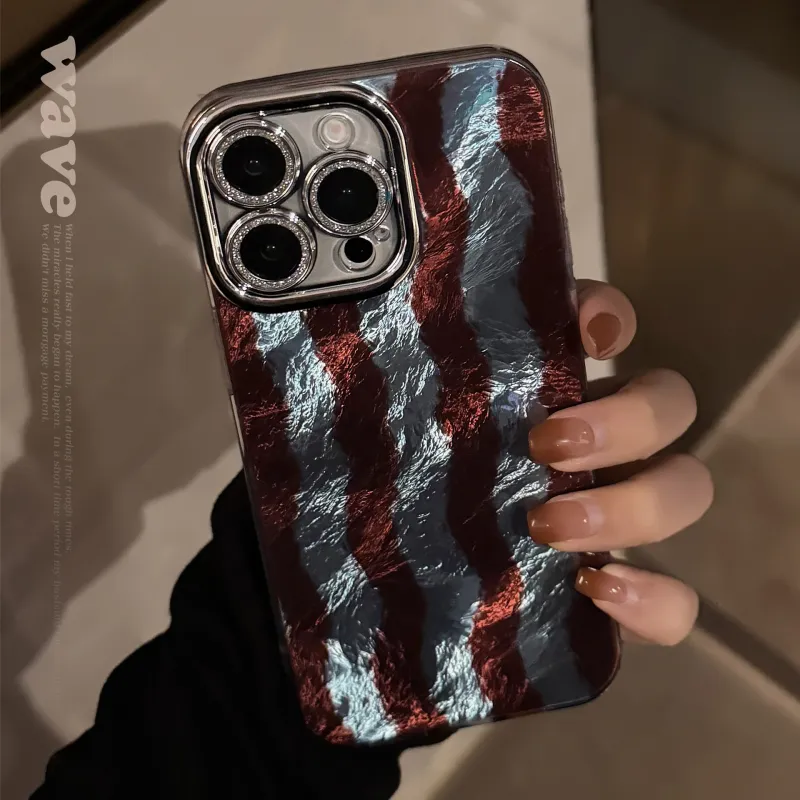 Cuttlefish Grid ABS+PC Material Color Blocking Wave Stripes Phone Case Compatible With Apple 16/15/14/13/12/11-2