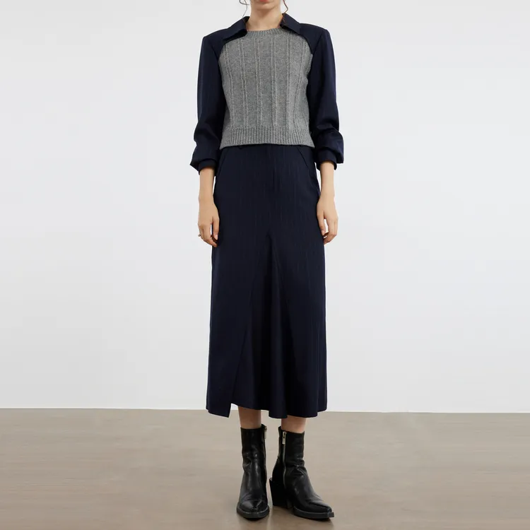 ELLE Casual Long Skirts Women's Navy Blue-2