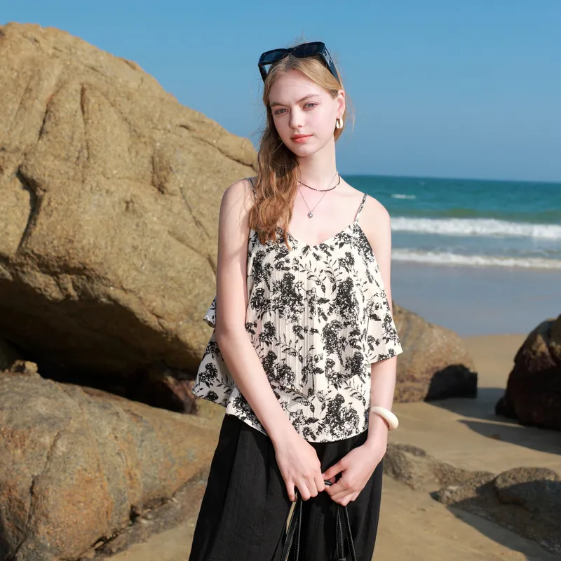 3COLOUR Chiffon Shirts Women's Black White Floral-5
