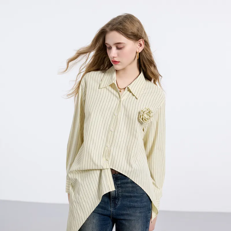 3COLOUR Shirt Women's Yellow Cream Stripes-4