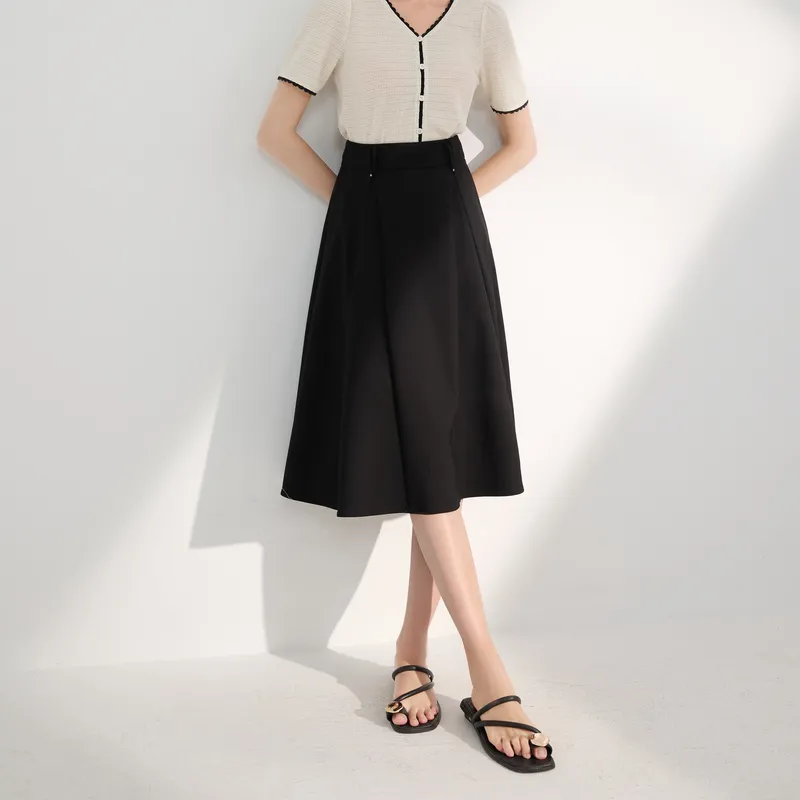 3COLOUR Casual Long Skirt Women's Classic Black-2
