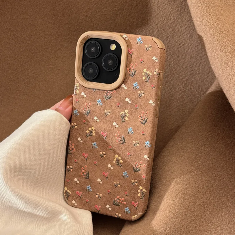 Cuttlefish Grid TPU Material Leather Gentle Floral Niche Phone Case Compatible With Apple 16/15/14/13/12/11-5