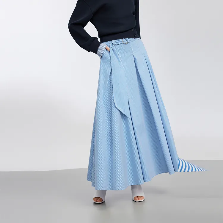 ELLE Casual Long Skirts Women's Blue-3