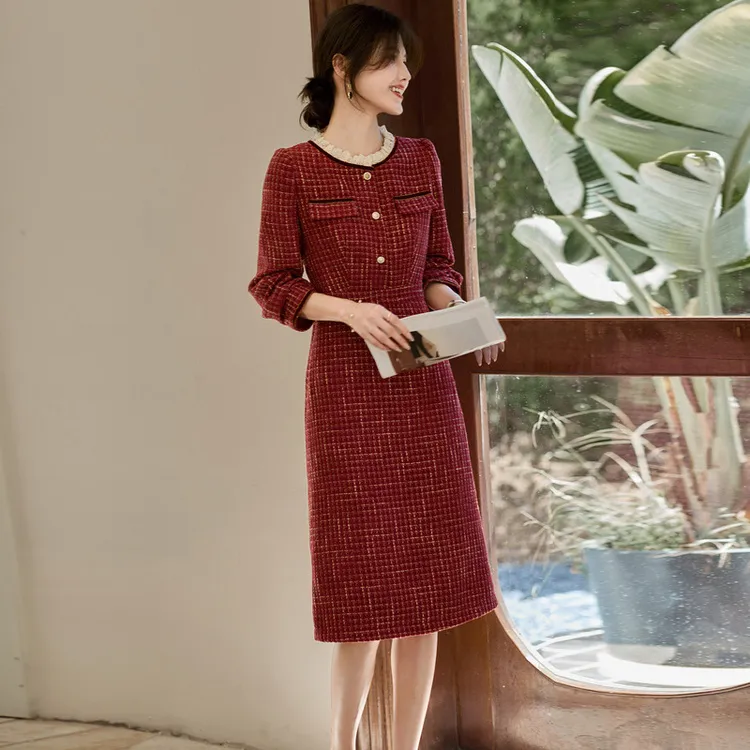 Still Quiet Long Sleeved Dress Women's Red-2