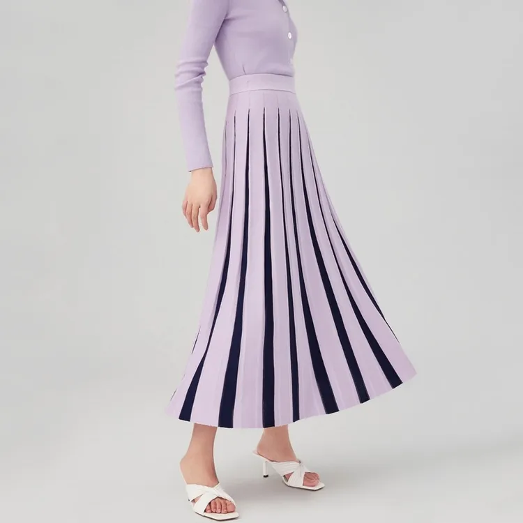 OVV Casual Long Skirt Women's Light Purple Splicing-4