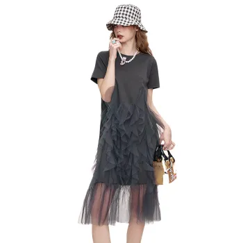ELF SACK Short Sleeved Dress Women's Elegant Heather Gray